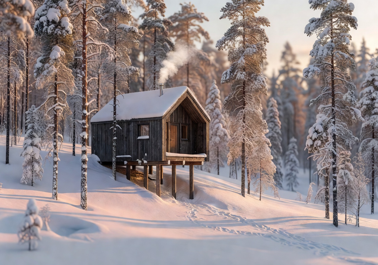 Arctic TreeHouse Hotel cabin in snowy forest
