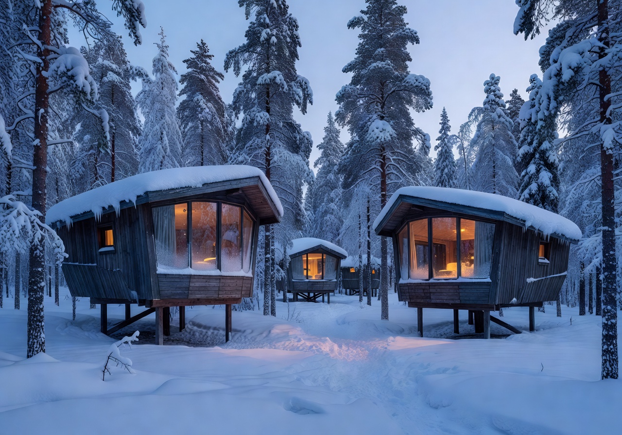 Arctic TreeHouse Hotel snowy forest cabin