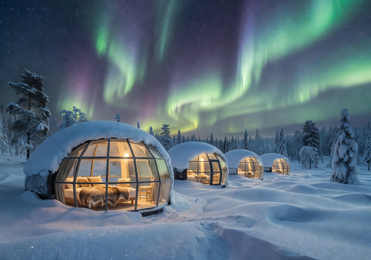 Kakslauttanen glass igloos snow Finland