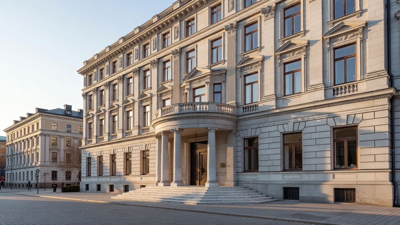 Exterior and grand facade of Hotel Kamp in Helsinki city center