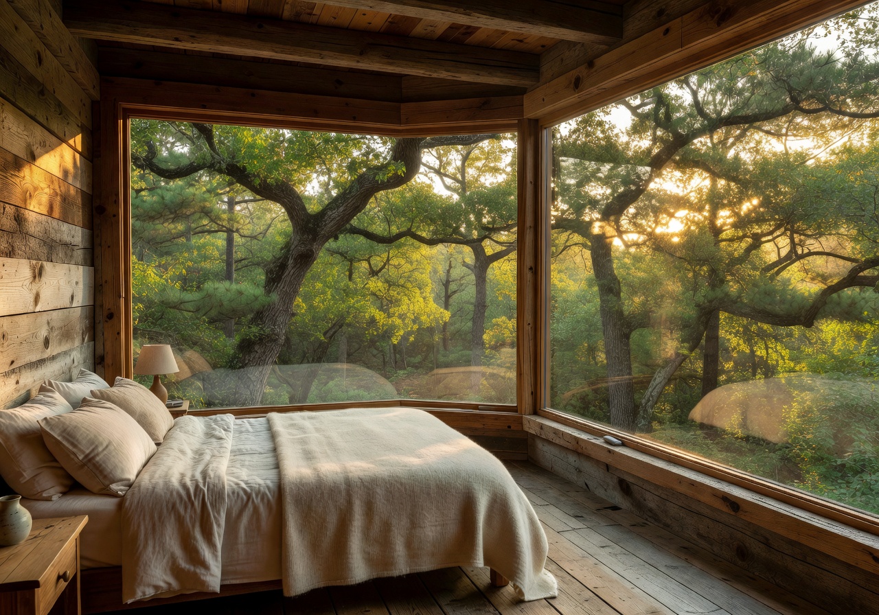 Treehouse bedroom panoramic window